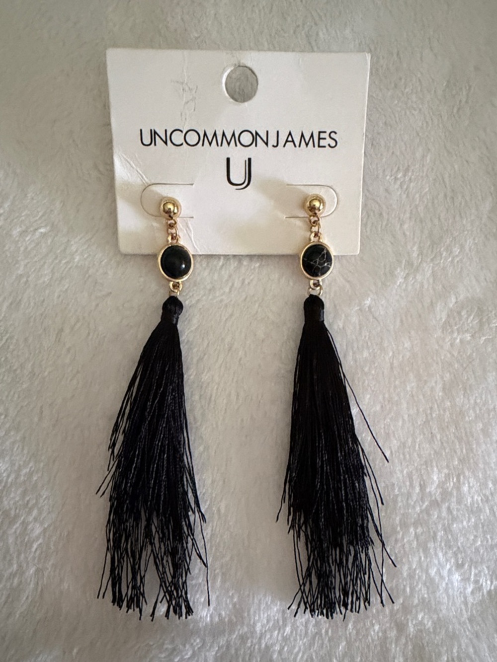 Uncommon James Gold and Black Long Tassel Earrings
